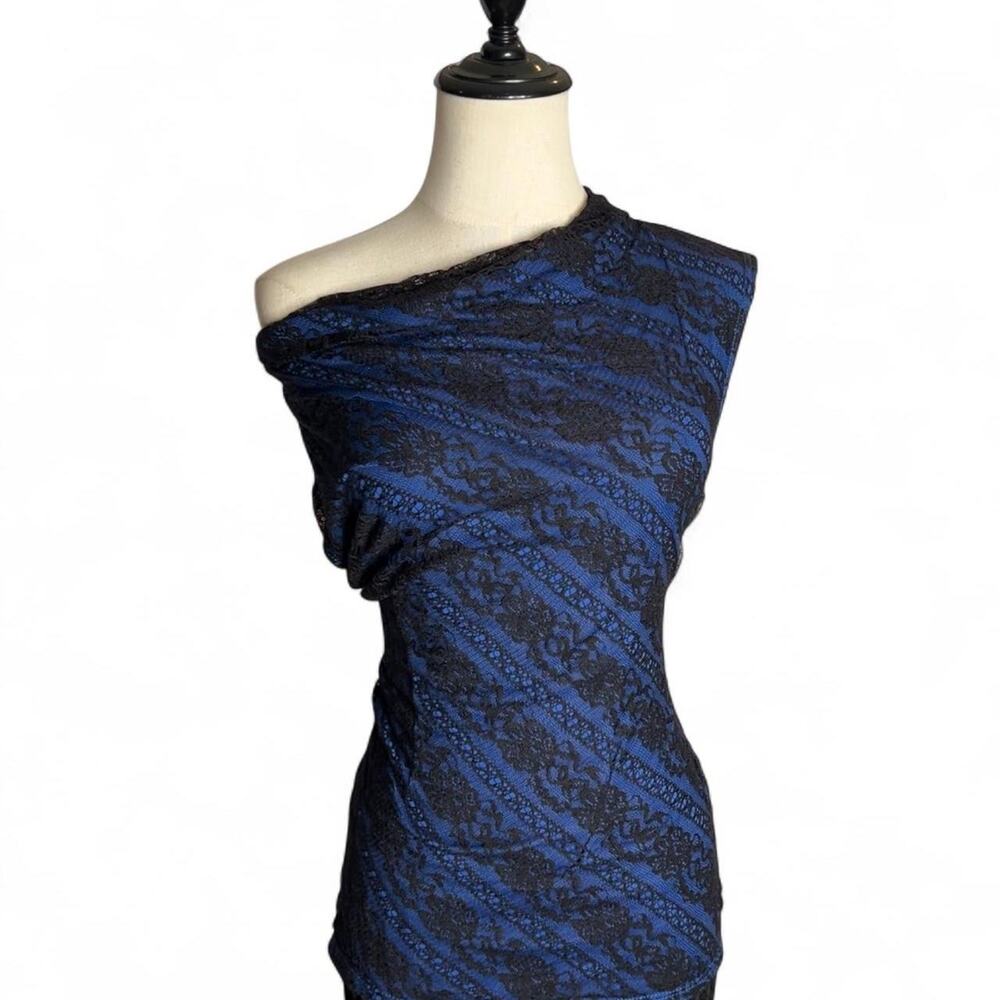 Black Blue Lace Cowlneck Sleeveless Top Y2K Tank Trendy Runway Fashion